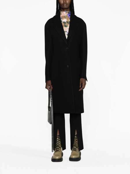 Paltoane Off-White Wool Blend Coat With Cinched Waist Black Femei (BM 17435980) 2