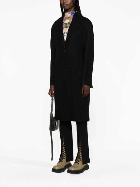 Paltoane Off-White Wool Blend Coat With Cinched Waist Black Femei (BM 17435980) 3