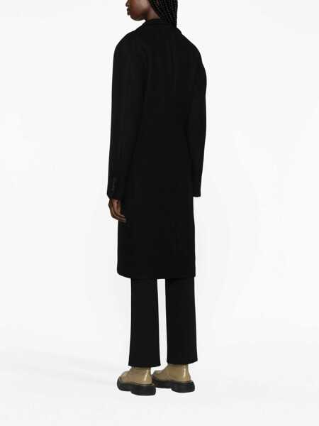 Paltoane Off-White Wool Blend Coat With Cinched Waist Black Femei (BM 17435980) 4