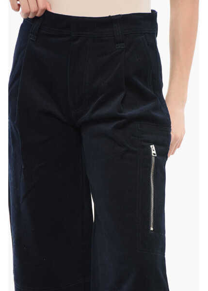 Pantaloni casual AMI ALEXANDRE MATTIUSSI High-Waisted Velour Pleated Pants Blue Femei (BM 17435983) 3