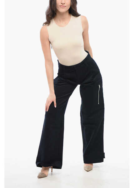 Pantaloni casual AMI ALEXANDRE MATTIUSSI High-Waisted Velour Pleated Pants Blue Femei (BM 17435983) 4