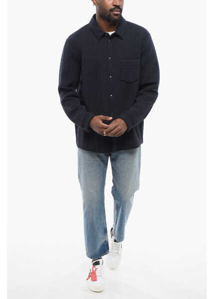 Camasi casual Armani Giorgio Quilted Jersey Overshirt With Breast-Pocket Blue Barbati (BM 17436016) 4