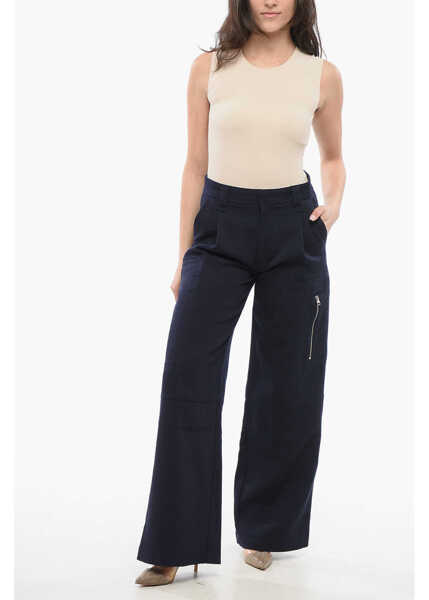 Pantaloni casual AMI ALEXANDRE MATTIUSSI High-Waisted Wool Pleated Pants Blue Femei (BM 17436025) 4
