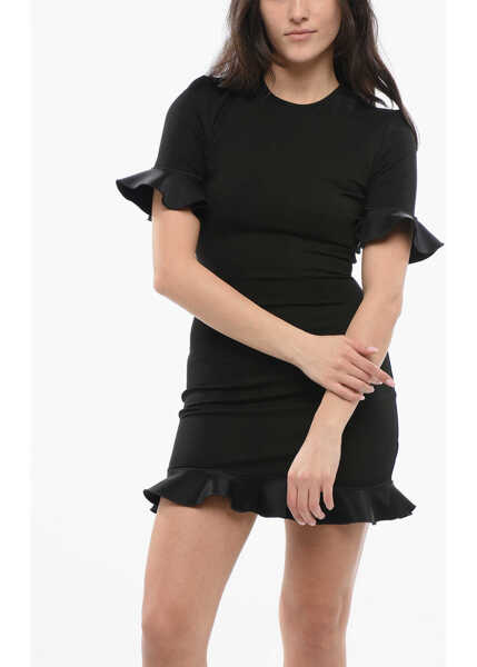 Rochii scurte DAVID KOMA Cut Out Mini Dress With Ruffles Black Femei (BM 17436034) 4
