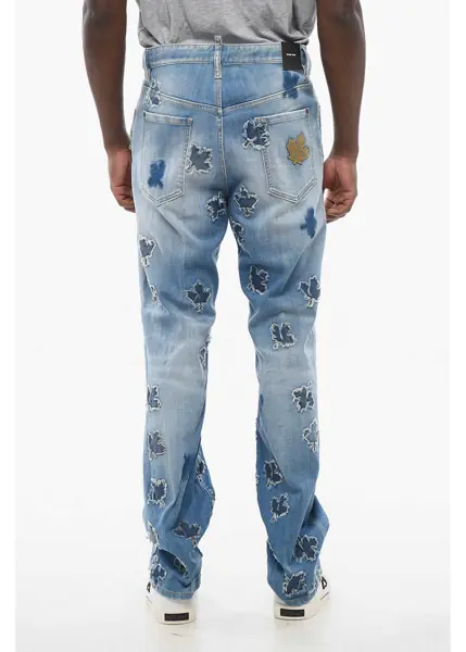 Blugi drepti DSQUARED2 All-Over Patched Leaf Roadie Fit Denims 22Cm Light Blue Barbati (BM 17436166) 2