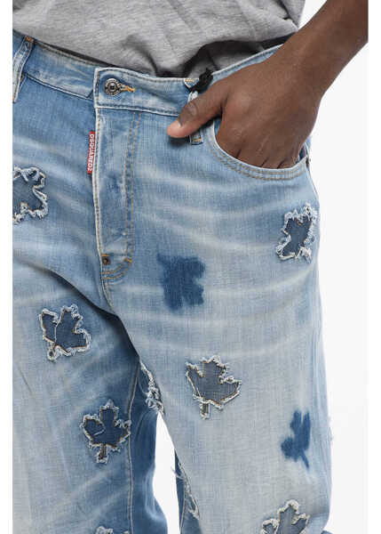 Blugi drepti DSQUARED2 All-Over Patched Leaf Roadie Fit Denims 22Cm Light Blue Barbati (BM 17436166) 3