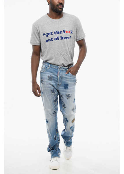 Blugi drepti DSQUARED2 All-Over Patched Leaf Roadie Fit Denims 22Cm Light Blue Barbati (BM 17436166) 4