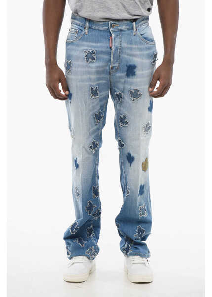 Blugi drepti DSQUARED2 All-Over Patched Leaf Roadie Fit Denims 22Cm Light Blue Barbati (BM 17436166) 1