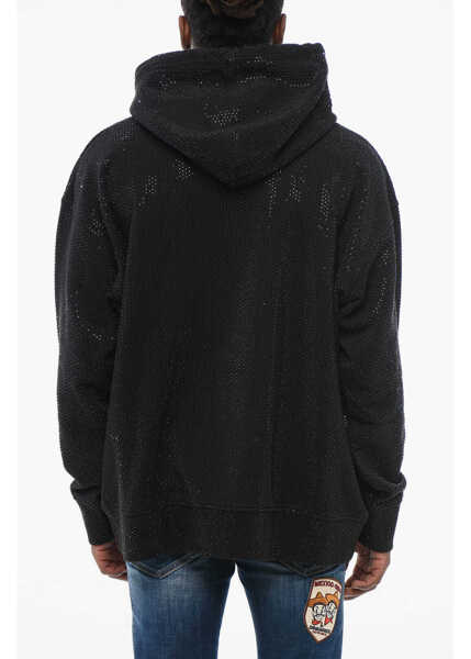 Bluze de trening DSQUARED2 Rhinestoned Cotton Ibra Hoodie Black Barbati (BM 17436169) 2