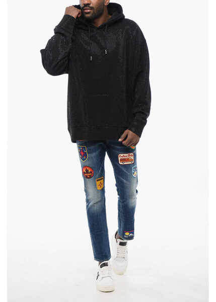 Bluze de trening DSQUARED2 Rhinestoned Cotton Ibra Hoodie Black Barbati (BM 17436169) 4