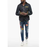 Geci de blugi DSQUARED2 pentru Barbati - Geci de blugi DSQUARED2 Dark Washed Yellow Seal Denim Jacket With Suede Patches Blue Barbati (BM 17436199) - B-mall.ro