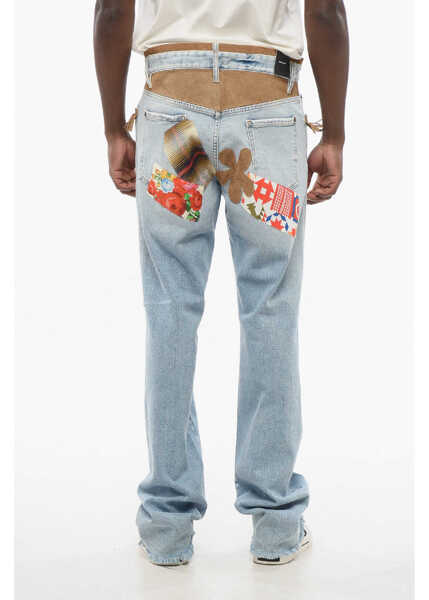 Blugi drepti DSQUARED2 Roadie Fit Denims With Suede Fringes And Patches 22Cm Light Blue Barbati (BM 17436205) 2