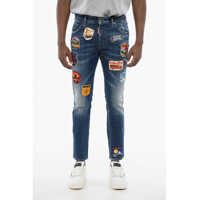 Blugi slim fit Skater Fit Delavè Denims With Embroidered Patches 15Cm Barbati