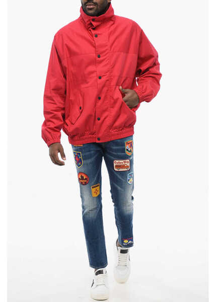 Jachete DSQUARED2 Cotton Blend Windbreaker With Back Embossed Logo Red Barbati (BM 17436229) 4