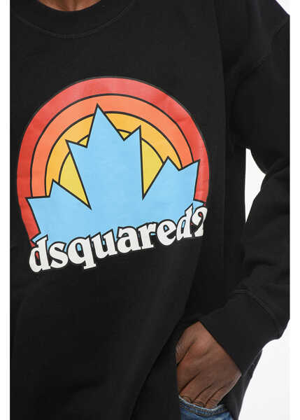 Bluze de trening DSQUARED2 Crew Neck Rainbow Leaf Fleeced Cotton Sweatshirt Black Barbati (BM 17436238) 3