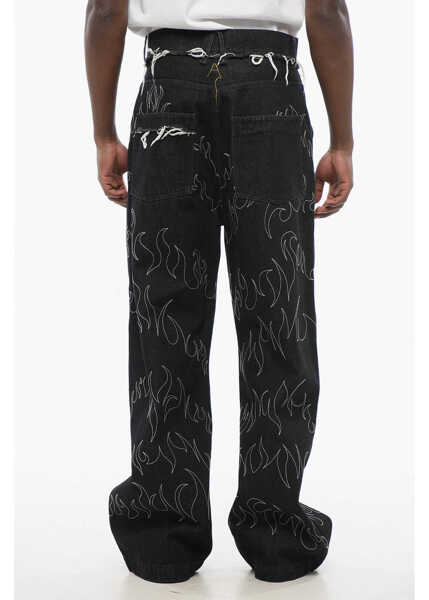 Blugi drepti AIREI Embroidered Straight Leg Jeans With Frayed Details 30Cm Black Barbati (BM 17436625) 2