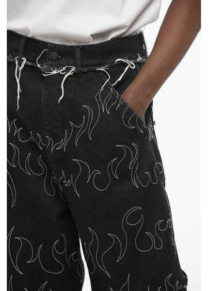 Blugi drepti AIREI Embroidered Straight Leg Jeans With Frayed Details 30Cm Black Barbati (BM 17436625) 3