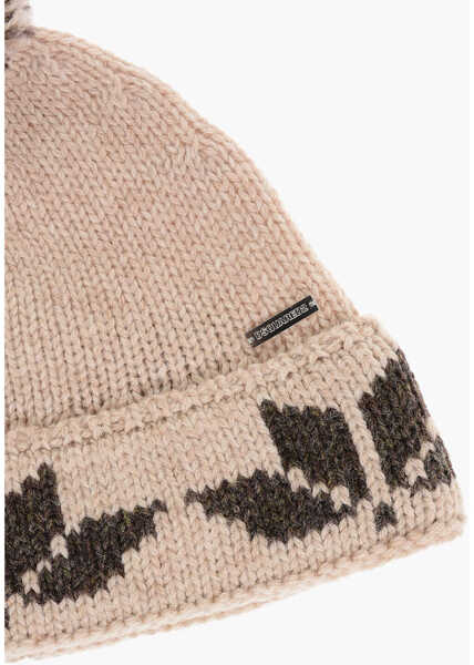 Caciuli DSQUARED2 Wool Beanie With Pom Pom Beige Barbati (BM 17436679) 2