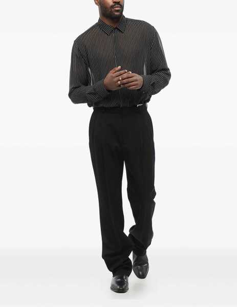 Pantaloni eleganti Saint Laurent Double-Pleated Wool 4-Pocketed Pants Black Barbati (BM 17436901) 2