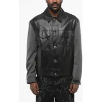 Geci de piele Versace Leather Jacket With Fabric Sleeves And Back