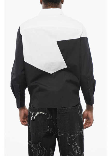 Camasi casual Neil Barrett Two-Tone Loose Fit Shirt With Spread Collar Black & White Barbati (BM 17436991) 2