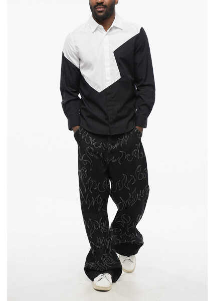 Camasi casual Neil Barrett Two-Tone Loose Fit Shirt With Spread Collar Black & White Barbati (BM 17436991) 4