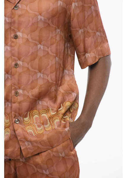 Camasi casual Dries Van Noten Chiffon Cassi Shirt With Embroidered Band Orange Barbati (BM 17437054) 3