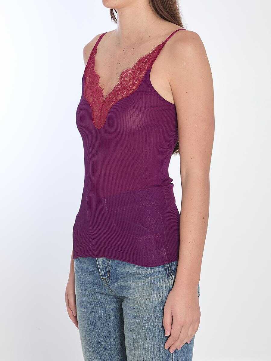 Topuri Saint Laurent Tank Top With Lace PURPLE Femei (BM 17439510) 2