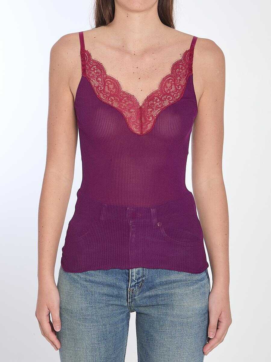 Topuri Saint Laurent Tank Top With Lace PURPLE Femei (BM 17439510) 1