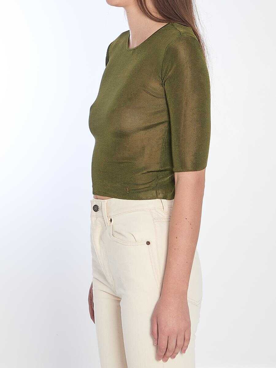 Topuri Saint Laurent Cropped Top With Cassandre GREEN Femei (BM 17439714) 2