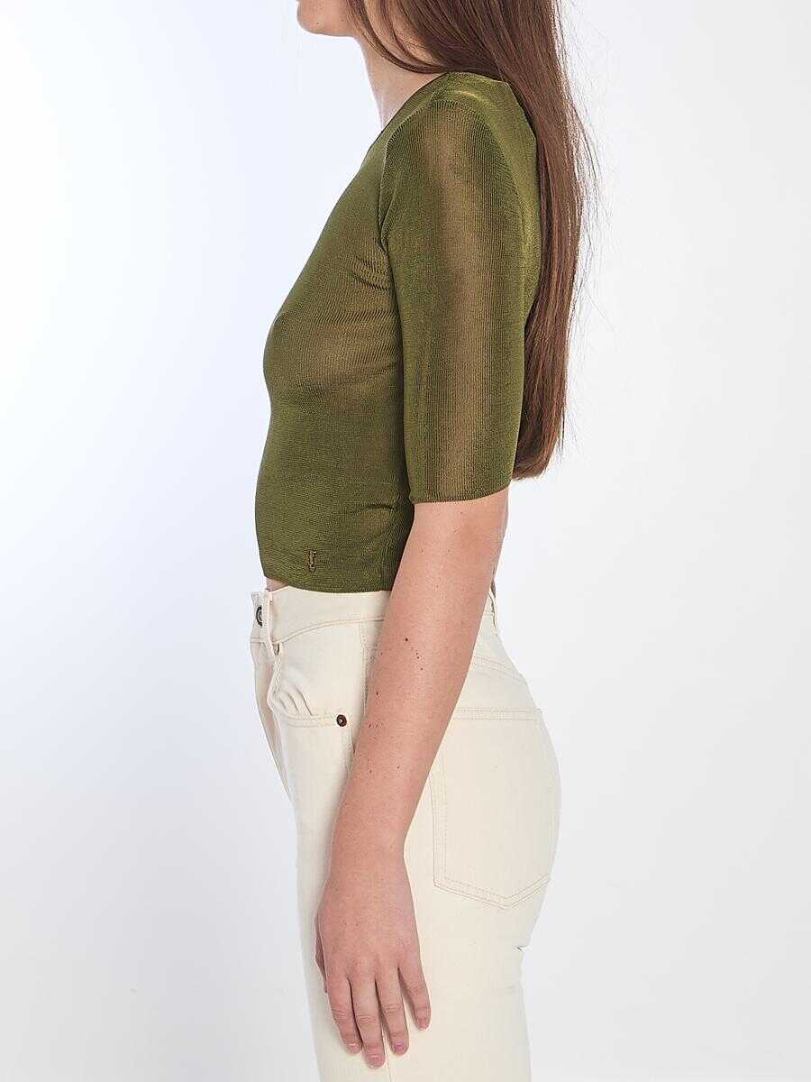 Topuri Saint Laurent Cropped Top With Cassandre GREEN Femei (BM 17439714) 3