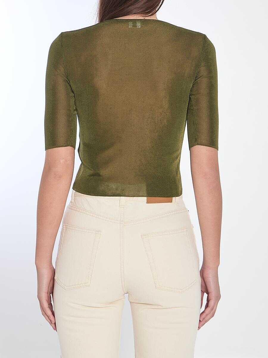 Topuri Saint Laurent Cropped Top With Cassandre GREEN Femei (BM 17439714) 4
