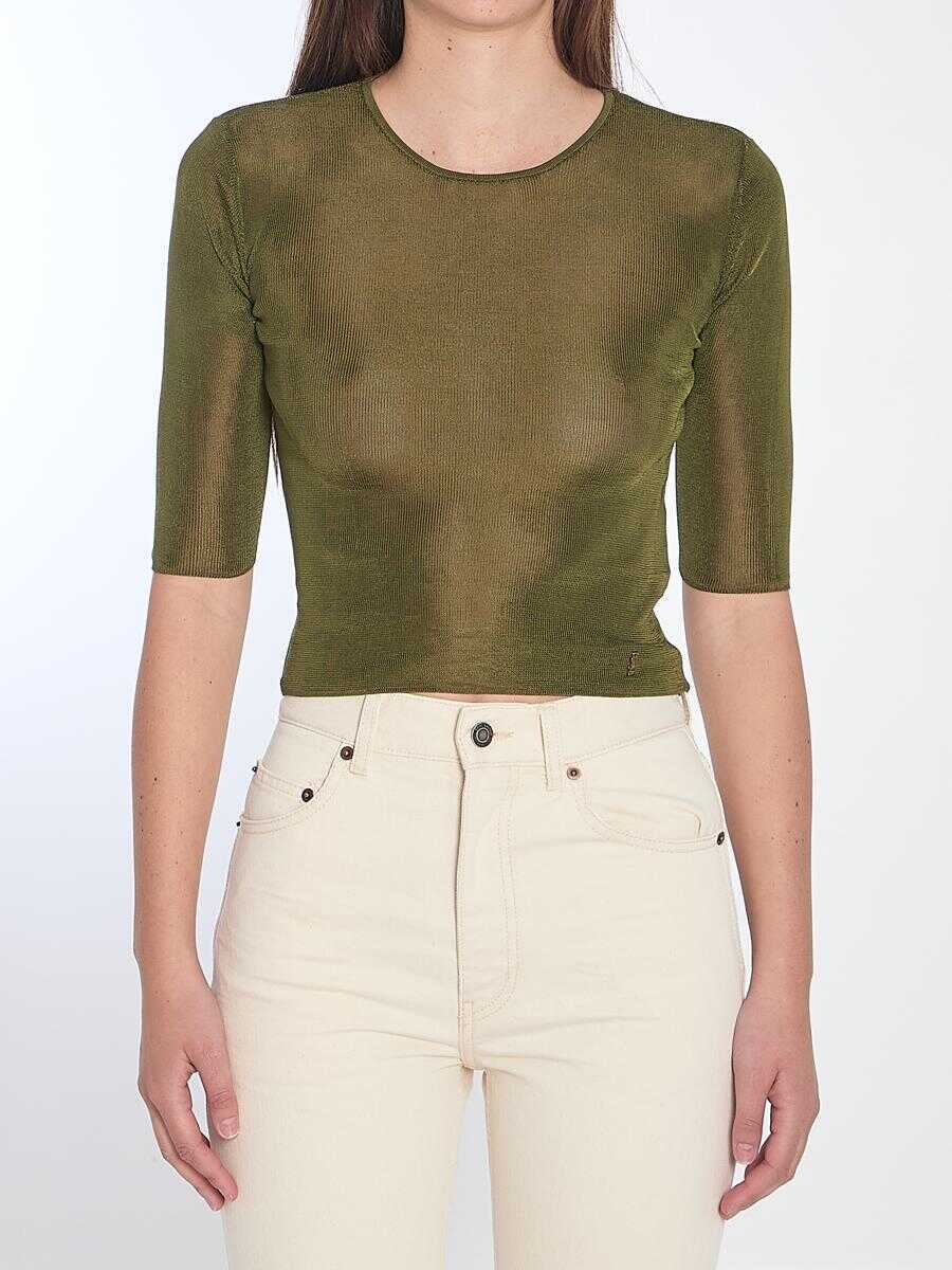 Topuri Saint Laurent Cropped Top With Cassandre GREEN Femei (BM 17439714) 1