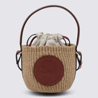 Genti de mana Chloé Brown Raffia Mini Horse Satchel Femei