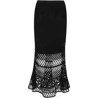 Fuste Pinko Black Long Skirt With Perforated Design And Floral Motif In Viscose Blend Woman