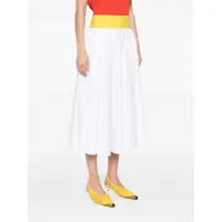 Fuste MSGM Dama - Fuste MSGM White Skirt With Contrasting Waist And Pleated Details In Fabric Woman WHITE Femei (BM 17450436) - B-mall.ro