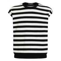 Topuri Dolce & Gabbana Black And White Sleeveless Top With Round Neck And All-Over Strpied Motif In Cotton Woman