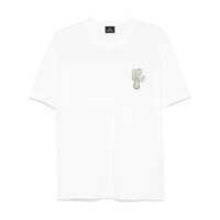 Tricouri Paul Smith White T-Shirt With Cactus Print 'Signature Stripes' Barbati