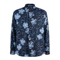 Camasi Paul Smith Navy Blue Cotton Shirt With 'Yukka' Print Barbati