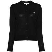 Cardigane Black Cardigan With Baby Fox Logo Patch Applied On The Front In Wool Woman Femei