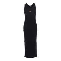 Rochii Black Long Dress With Ribbed Design And Baby Fox Embroidered On The Front In Cotton Woman Femei