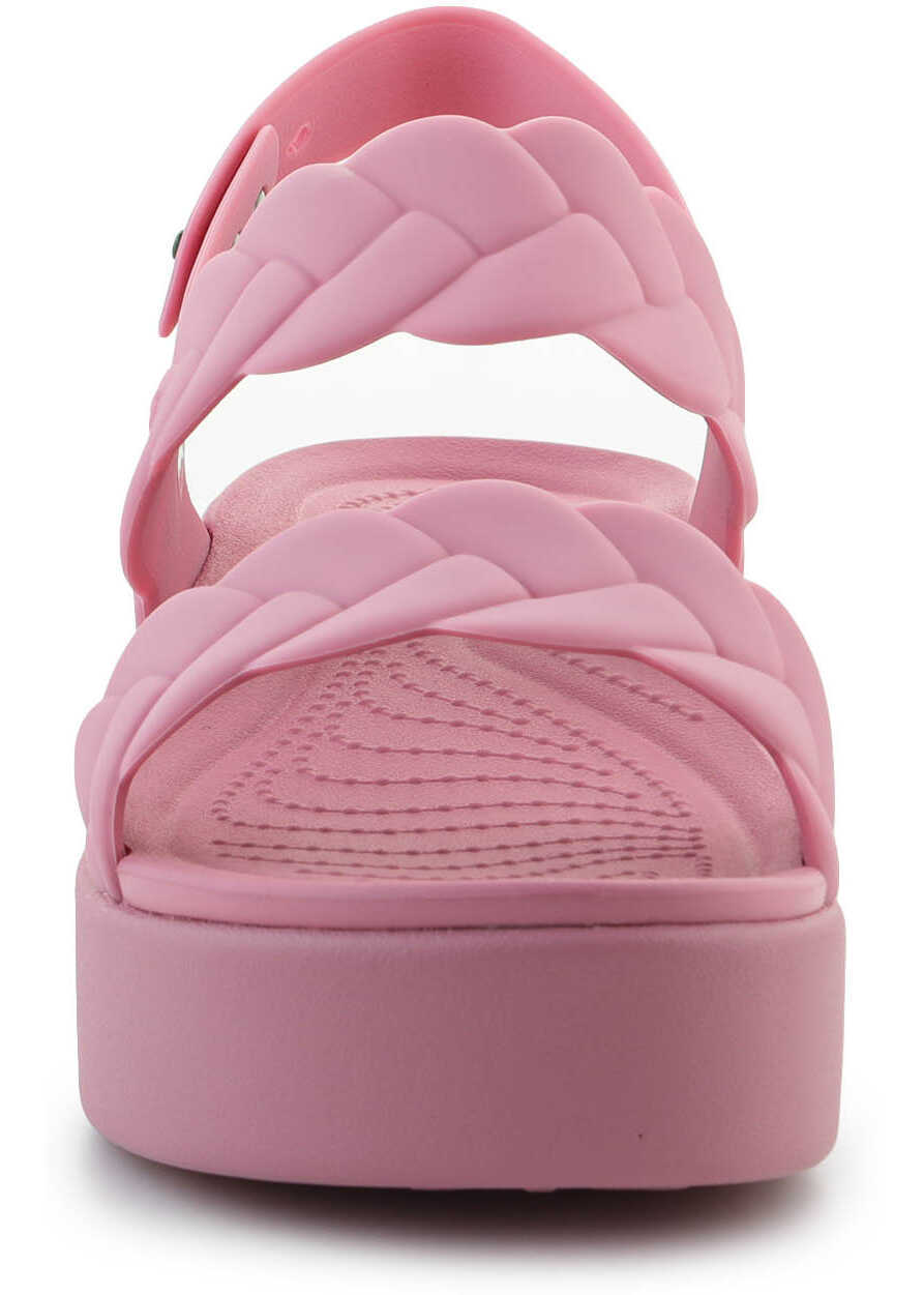 Slapi Crocs Brooklyn Woven Low Wedge Rosette Pink Femei (BM 17456953) 2