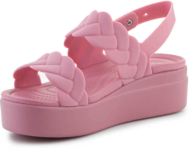 Slapi Crocs Brooklyn Woven Low Wedge Rosette Pink Femei (BM 17456953) 3