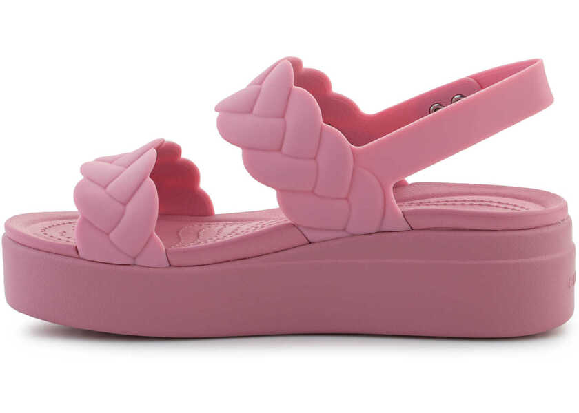 Slapi Crocs Brooklyn Woven Low Wedge Rosette Pink Femei (BM 17456953) 4