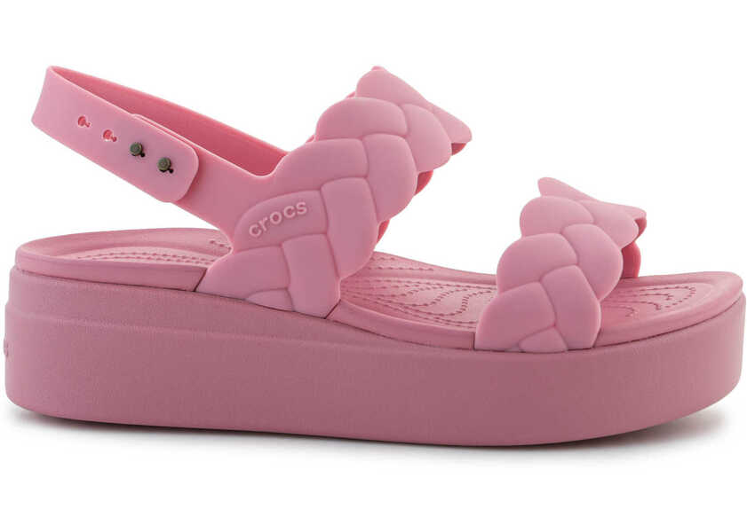 Slapi Crocs Brooklyn Woven Low Wedge Rosette Pink Femei (BM 17456953) 6