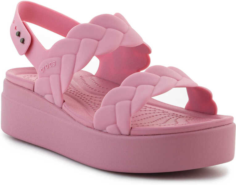 Slapi Crocs Brooklyn Woven Low Wedge Rosette Pink Femei (BM 17456953) 1