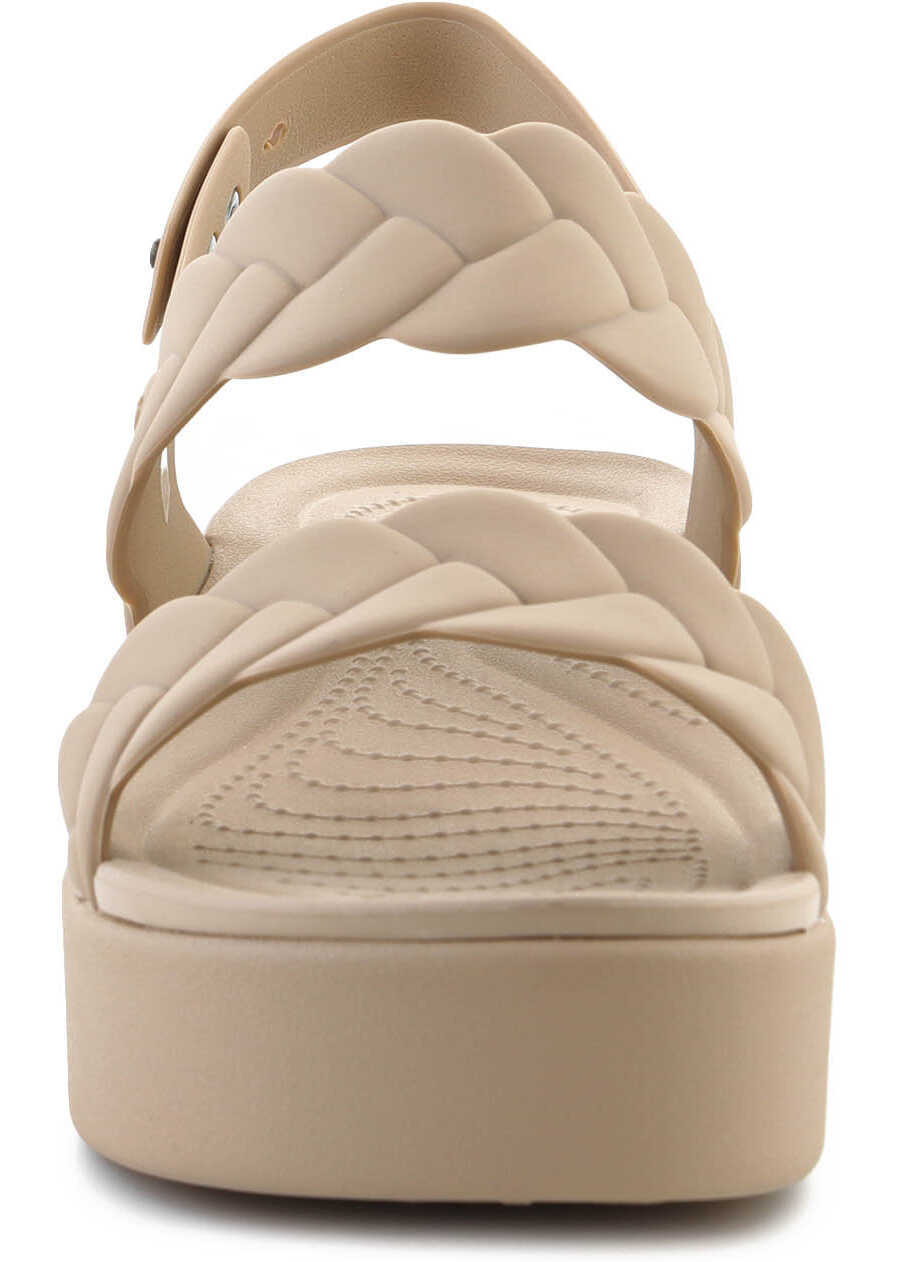 Slapi Crocs Brooklyn Woven Low Wedge Chai Beige Femei (BM 17456959) 2