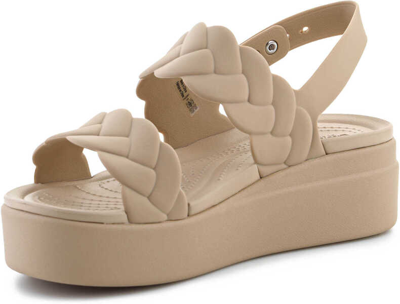 Slapi Crocs Brooklyn Woven Low Wedge Chai Beige Femei (BM 17456959) 3