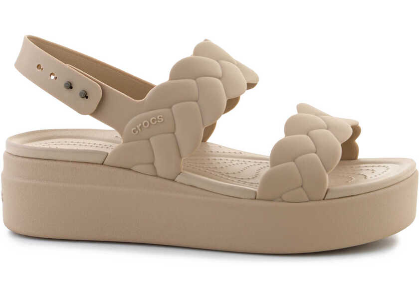 Slapi Crocs Brooklyn Woven Low Wedge Chai Beige Femei (BM 17456959) 6