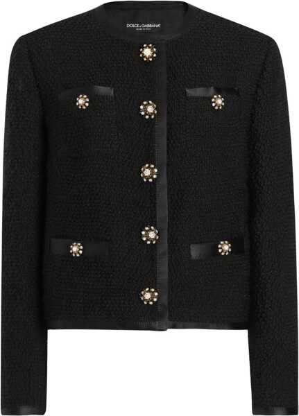 Sacouri office Dolce & Gabbana Single-Breasted Tweed Boucl Short Jacket BLACK Femei (BM 17457091) 1